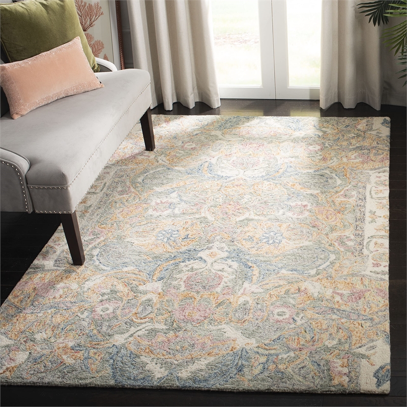 Safavieh Aubusson 6' Square Hand Tufted Wool Rug in Ivory and Yellow