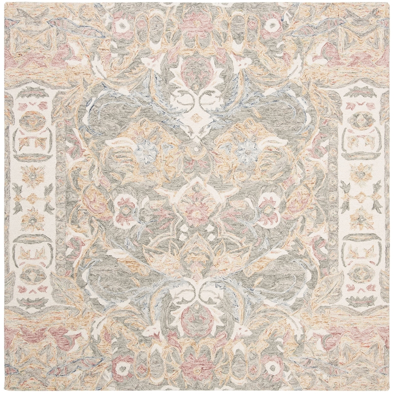 Safavieh Aubusson 6' Square Hand Tufted Wool Rug in Ivory and Yellow