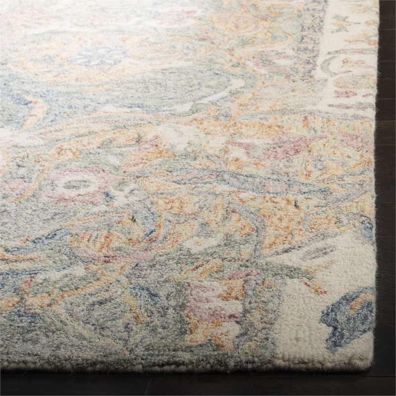 Safavieh Aubusson 6' Square Hand Tufted Wool Rug in Ivory and Yellow