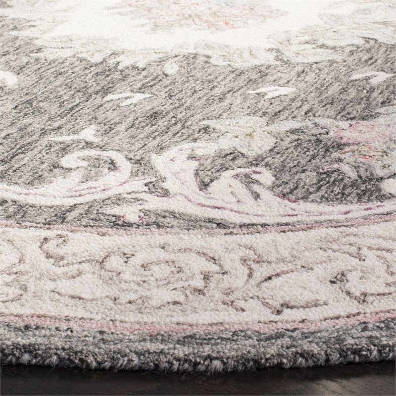 Safavieh Aubusson 6' Round Hand Tufted Wool Rug in Ivory and Charcoal