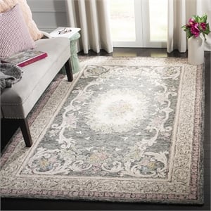 Safavieh Aubusson 6' Square Hand Tufted Wool Rug in Ivory and Charcoal