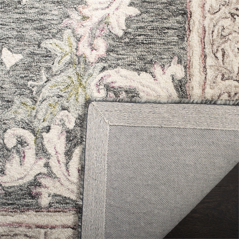 Safavieh Aubusson 6' Square Hand Tufted Wool Rug in Ivory and Charcoal