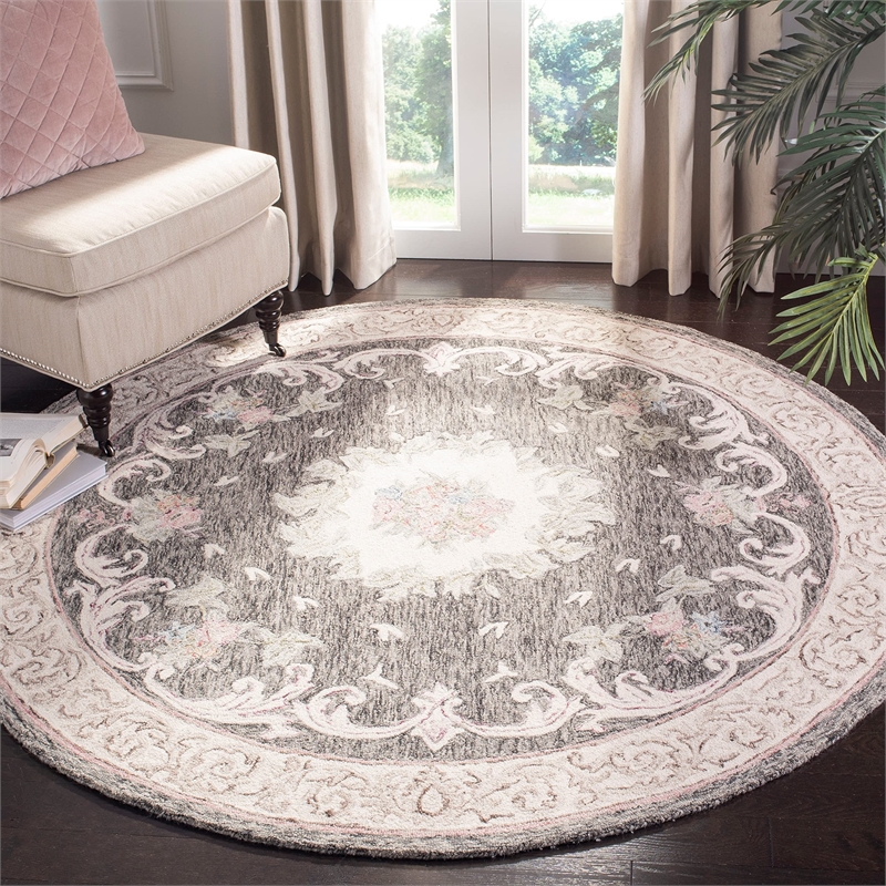 Safavieh Aubusson 8' x 10' Hand Tufted Wool Rug in Ivory and Charcoal