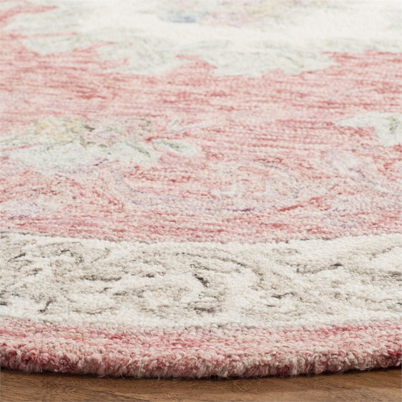 Safavieh Aubusson 6' Round Hand Tufted Wool Rug in Red and Ivory