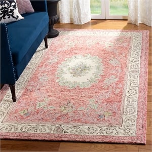 Safavieh Aubusson 6' Square Hand Tufted Wool Rug in Red and Ivory
