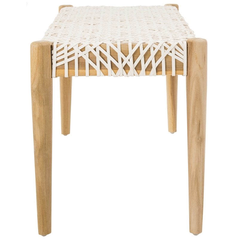 Safavieh Bandelier Leather Bench in Off White and Light Oak