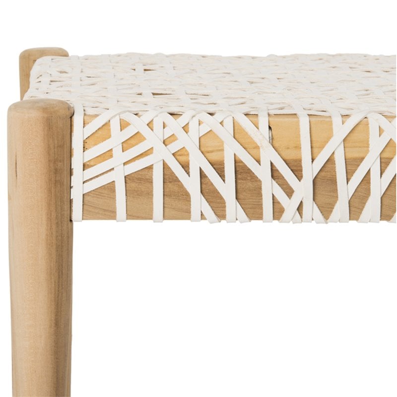 Safavieh Bandelier Leather Bench in Off White and Light Oak