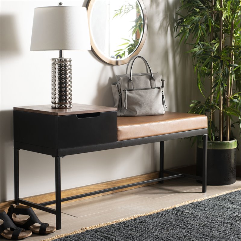 Safavieh Maruka Faux Leather Storage Bench in Brown and Black