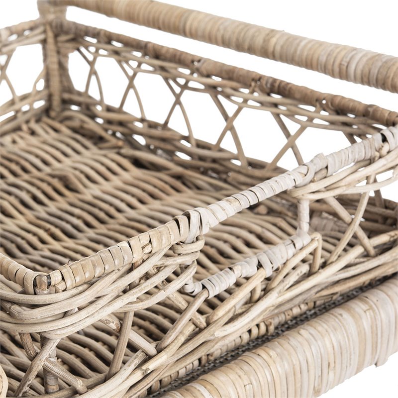 Safavieh Ambrose 2 Tier Rattan Bar Cart in Gray Wash and Antique Brass