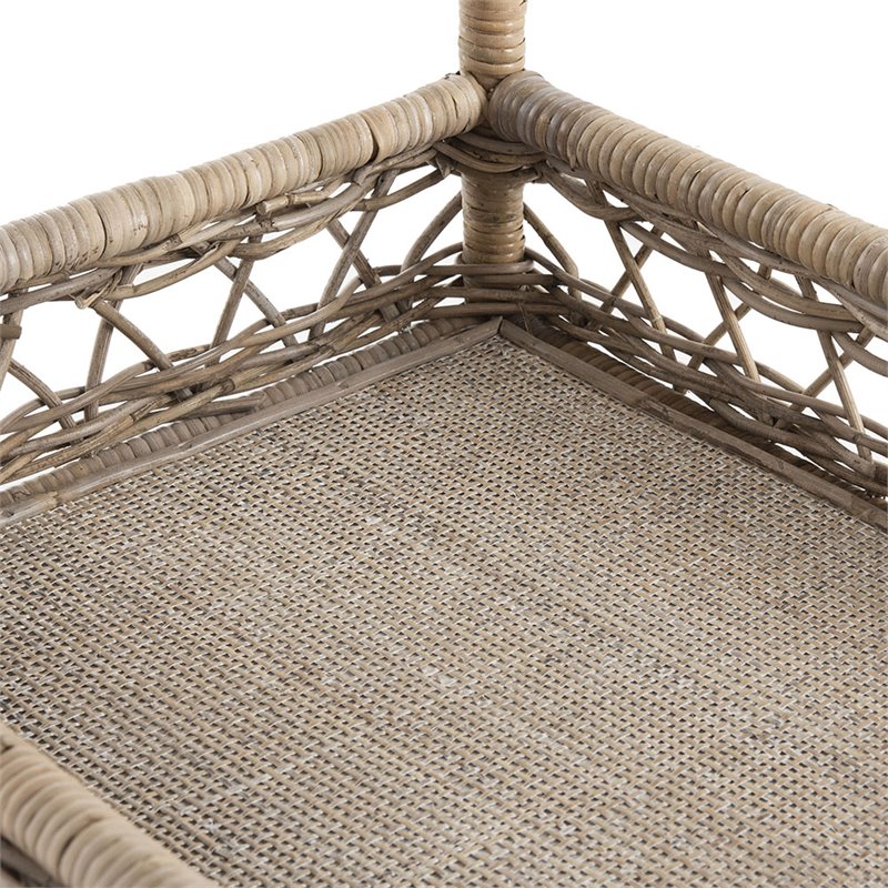 Safavieh Ambrose 2 Tier Rattan Bar Cart in Gray Wash and Antique Brass