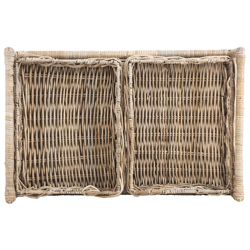 Safavieh Ambrose 2 Tier Rattan Bar Cart in Gray Wash and Antique Brass