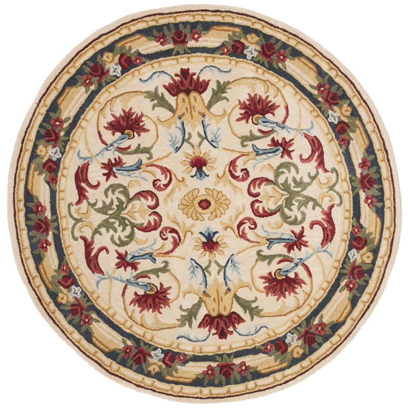 Safavieh Blossom 6' Round Hand Tufted Wool Rug in Ivory and Green