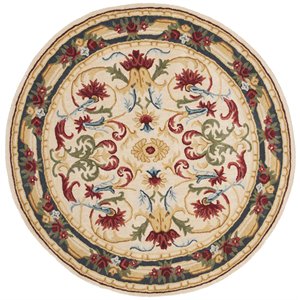 Safavieh Blossom 6' Round Hand Tufted Wool Rug in Ivory and Green