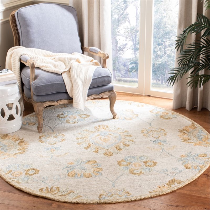 Safavieh Blossom 6' Round Hand Tufted Wool Rug in Beige and Sage