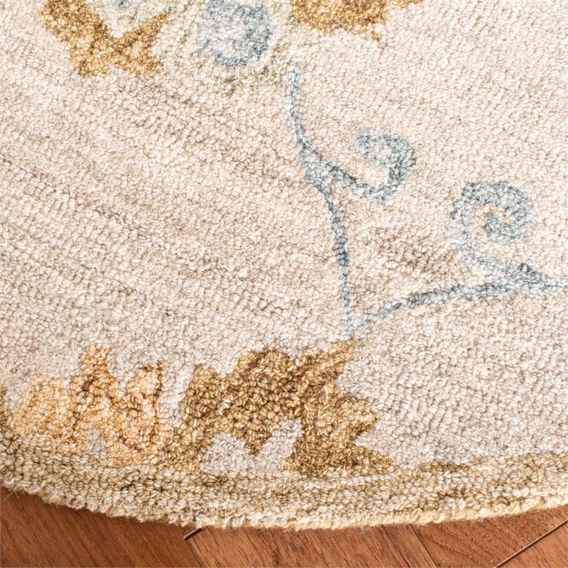 Safavieh Blossom 6' Round Hand Tufted Wool Rug in Beige and Sage