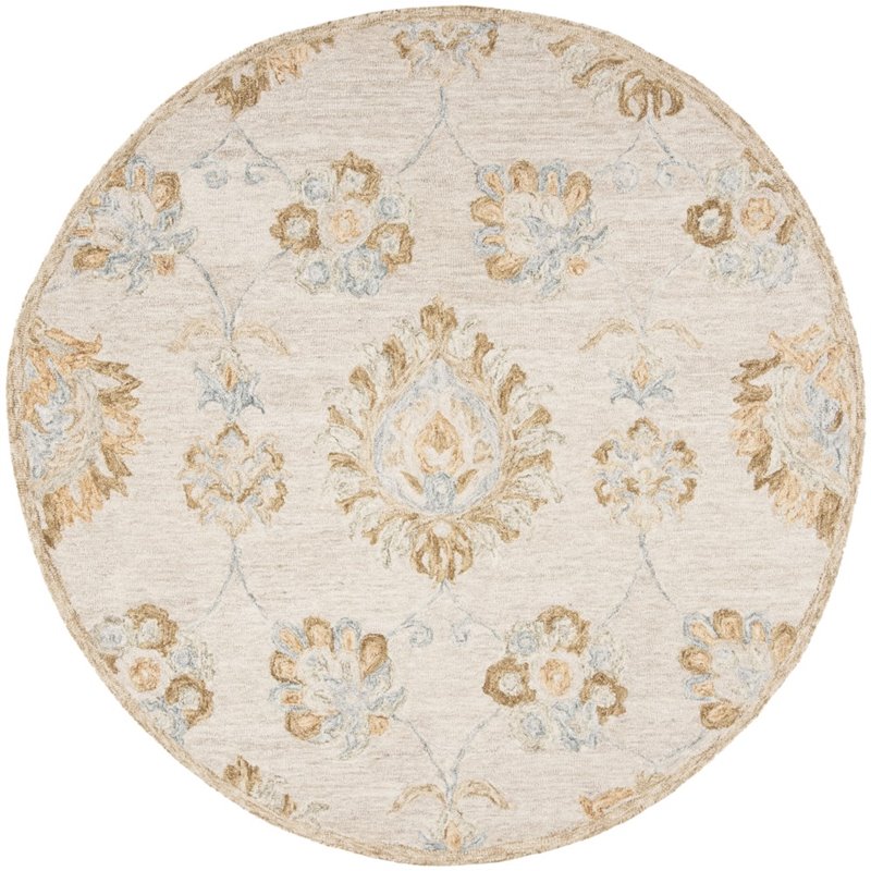 Safavieh Blossom 6' Round Hand Tufted Wool Rug in Beige and Sage