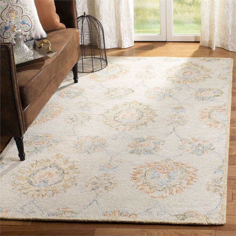 Safavieh Blossom 6' Square Hand Tufted Wool Rug in Beige and Sage