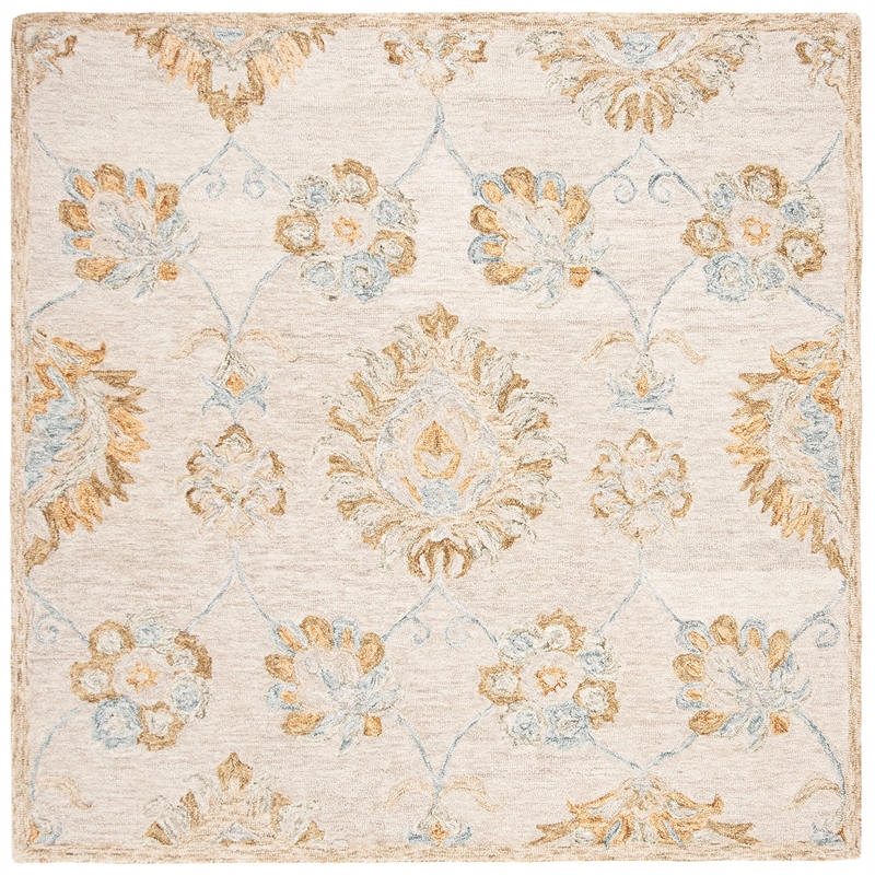 Safavieh Blossom 6' Square Hand Tufted Wool Rug in Beige and Sage