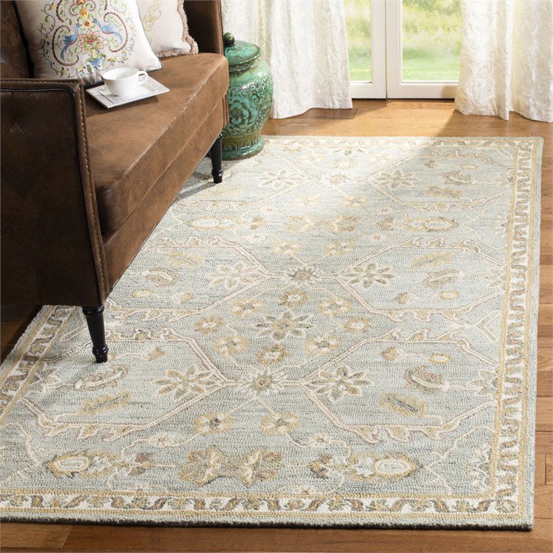 Safavieh Blossom 4' x 6' Hand Tufted Wool Rug in Slate and Beige