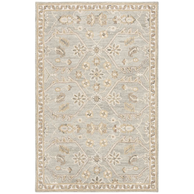 Safavieh Blossom 4' x 6' Hand Tufted Wool Rug in Slate and Beige