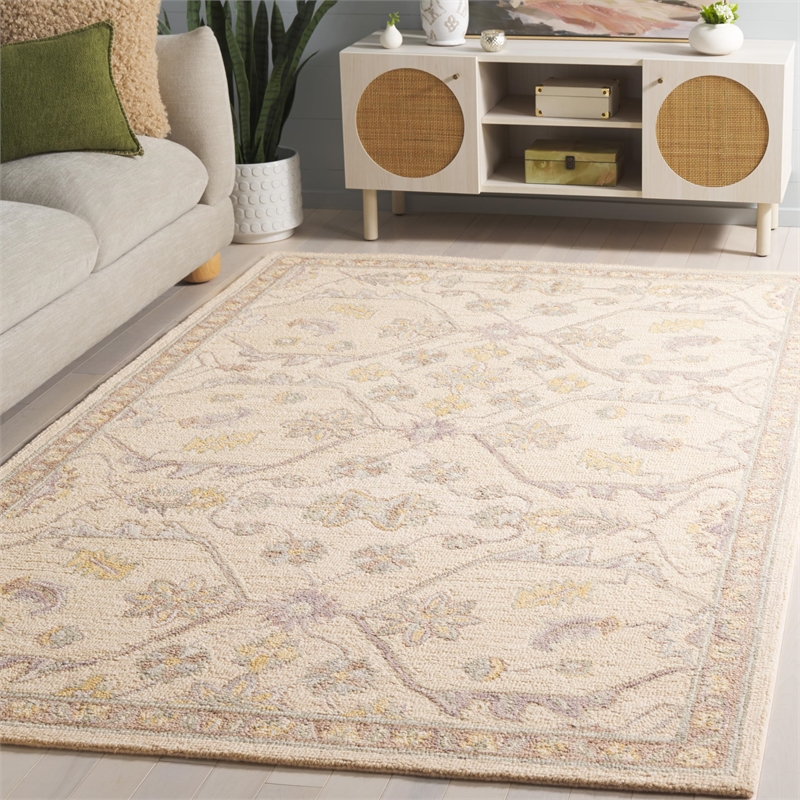 Safavieh Blossom 5' x 8' Hand Tufted Wool Rug in Slate and Beige