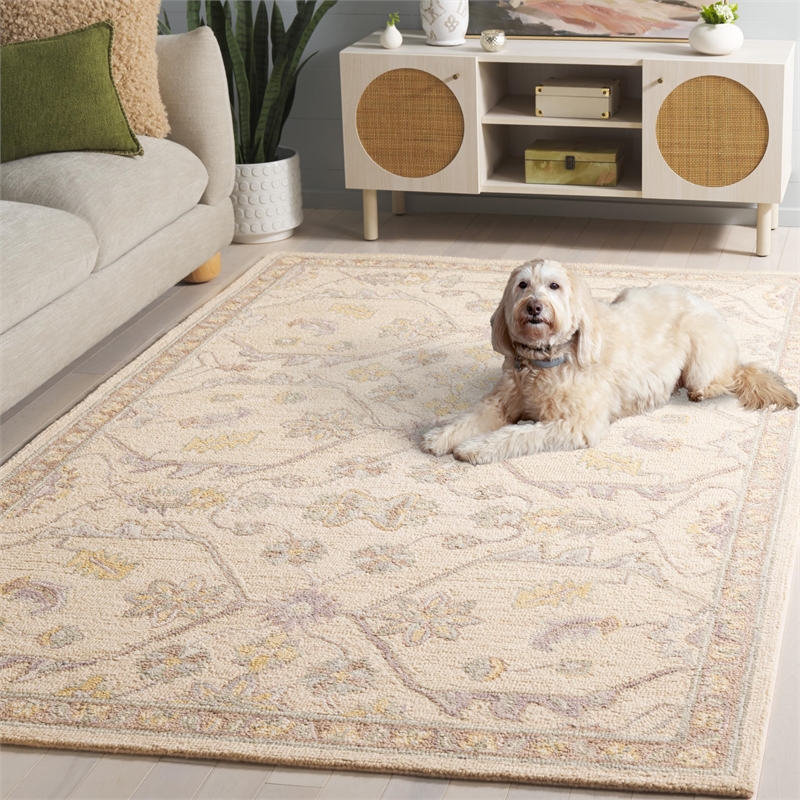 Safavieh Blossom 5' x 8' Hand Tufted Wool Rug in Slate and Beige