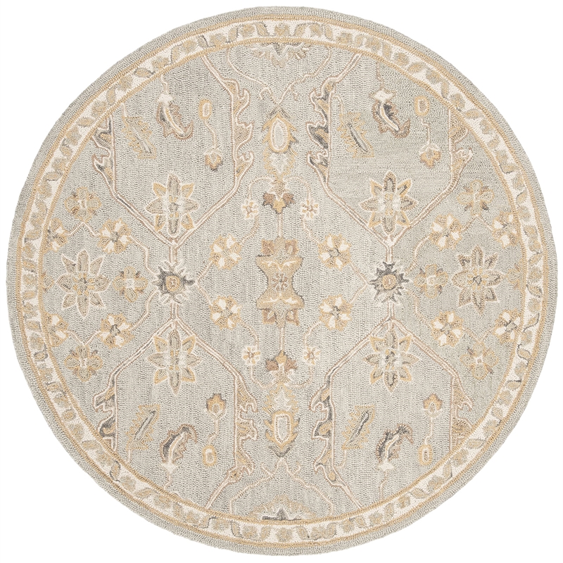Safavieh Blossom 6' Round Hand Tufted Wool Rug in Slate and Beige