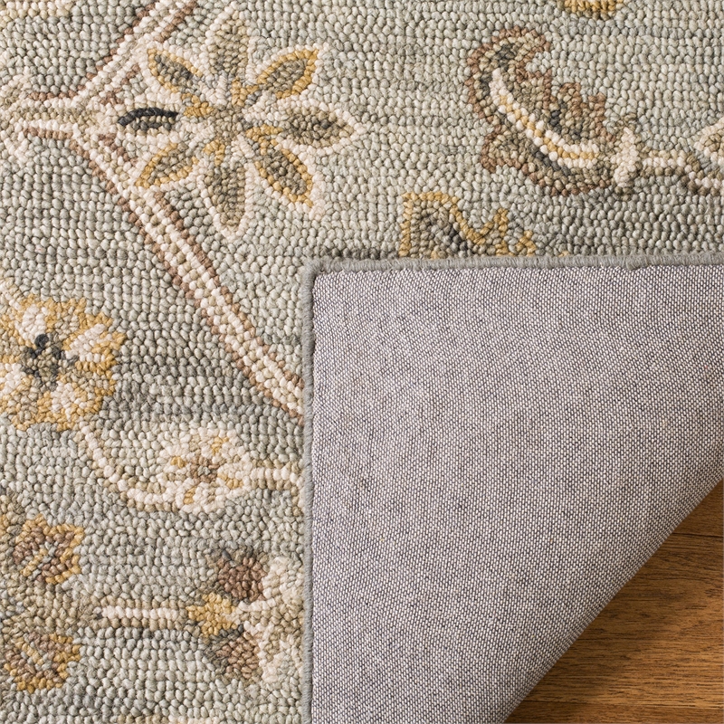 Safavieh Blossom 6' Round Hand Tufted Wool Rug in Slate and Beige
