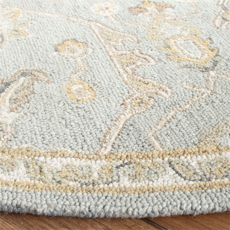 Safavieh Blossom 6' Round Hand Tufted Wool Rug in Slate and Beige