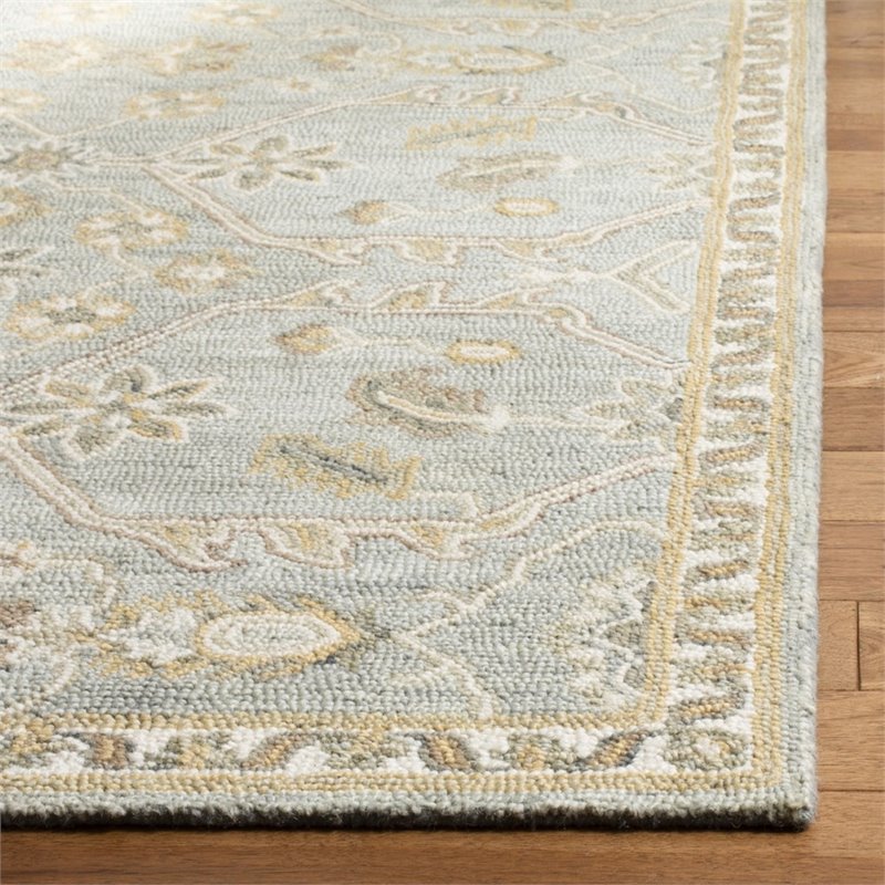 Safavieh Blossom 6' Square Hand Tufted Wool Rug in Slate and Beige