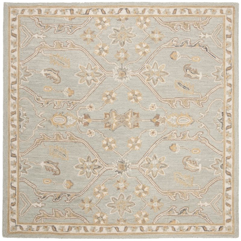 Safavieh Blossom 6' Square Hand Tufted Wool Rug in Slate and Beige