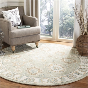 Safavieh Blossom 6' Round Hand Tufted Wool Rug in Sage and Ivory