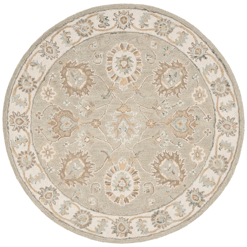 Safavieh Blossom 6' Round Hand Tufted Wool Rug in Sage and Ivory