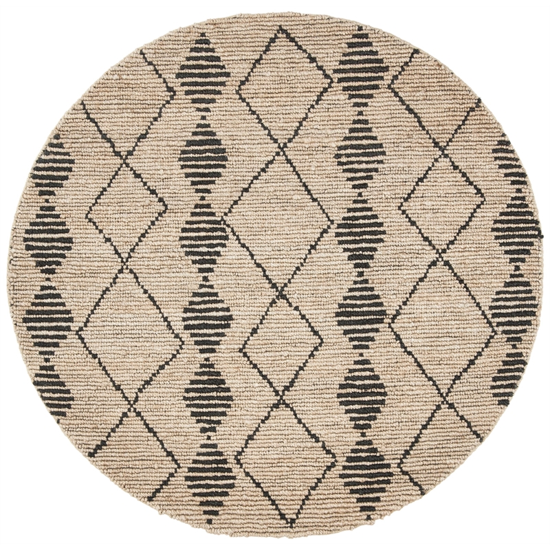 Safavieh Bohemian 6' Round Hand Loomed Jute Rug in Beige and Black