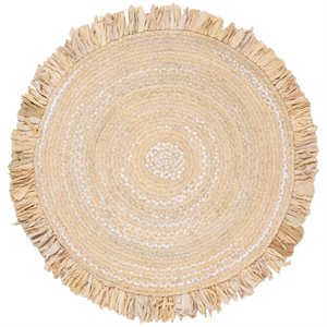 Safavieh Braided 3' Round Hand Woven Rug in Beige