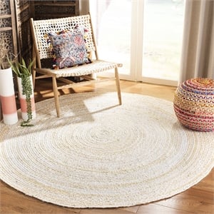 Safavieh Braided 5' Round Hand Woven Rug in Beige