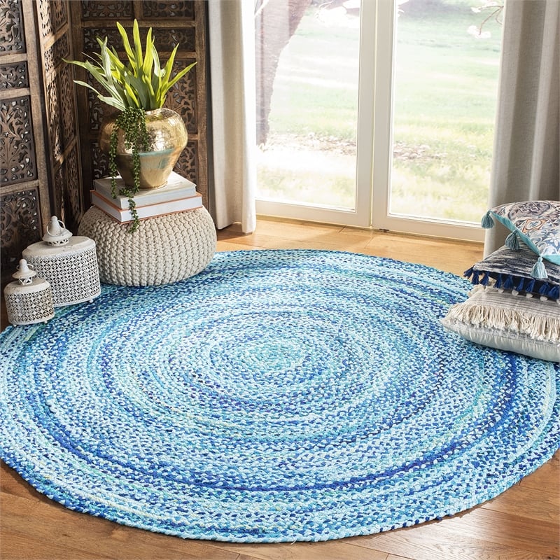 Safavieh Braided 3' Round Hand Woven Rug in Turquoise