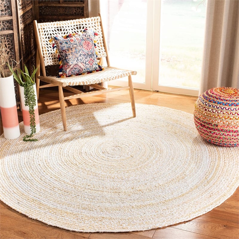 Safavieh Braided 4' Round Hand Woven Rug in Turquoise