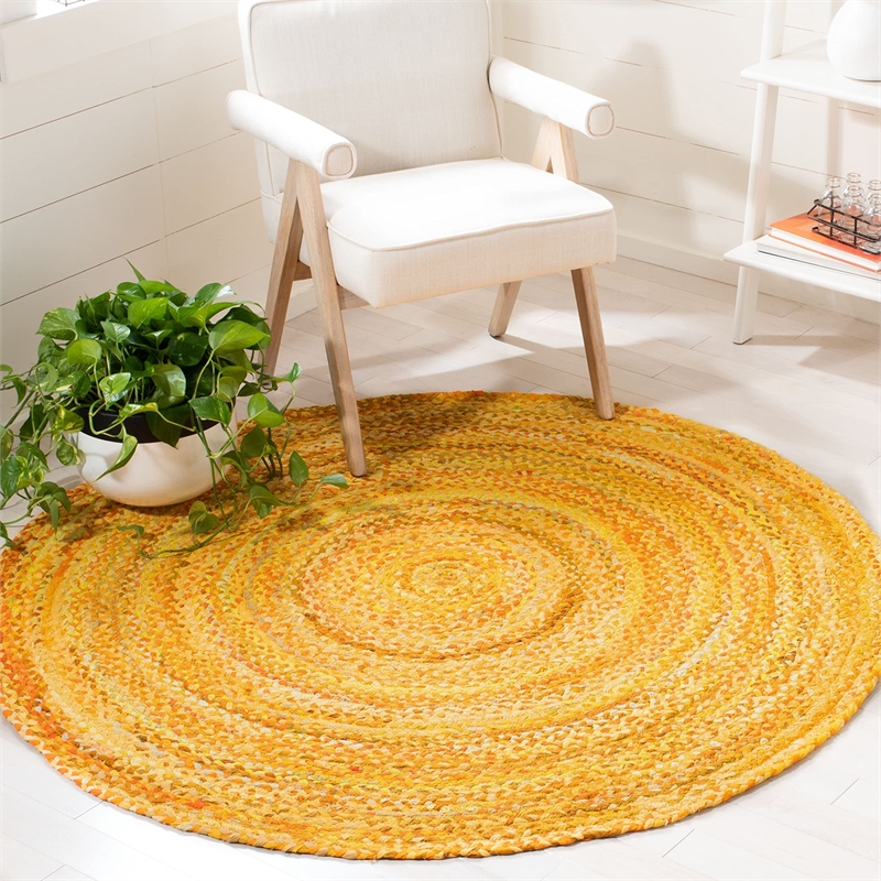 Safavieh Braided 4' Round Hand Woven Rug in Turquoise