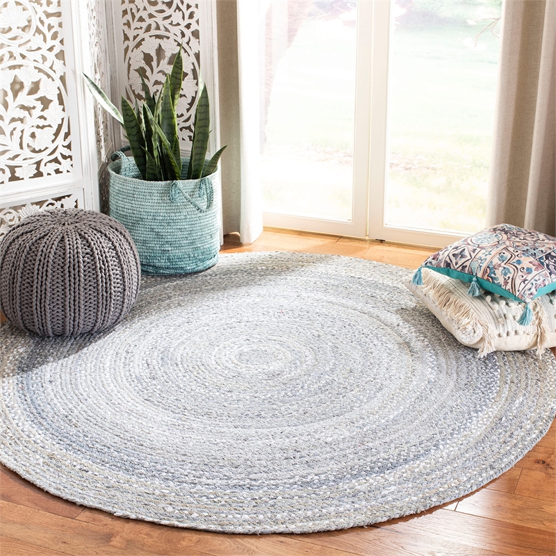 Safavieh Braided 4' Round Hand Woven Rug in Turquoise