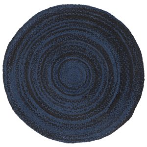 Safavieh Braided 3' Round Hand Woven Rug in Navy and Black