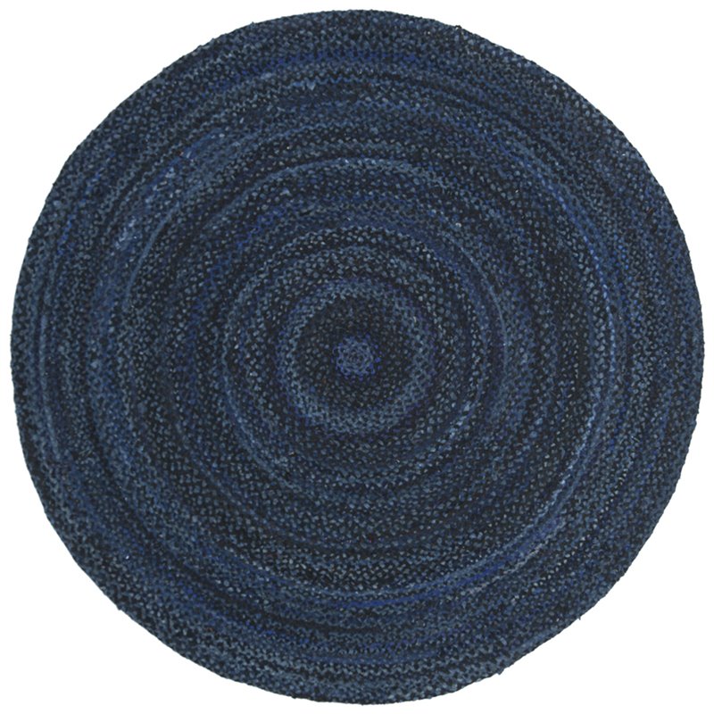 Safavieh Braided 5' Round Hand Woven Rug in Navy and Black