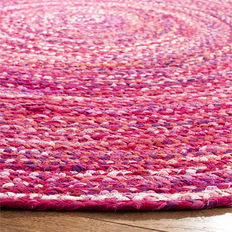 Safavieh Braided 3' Round Hand Woven Rug in Pink and Fuchsia