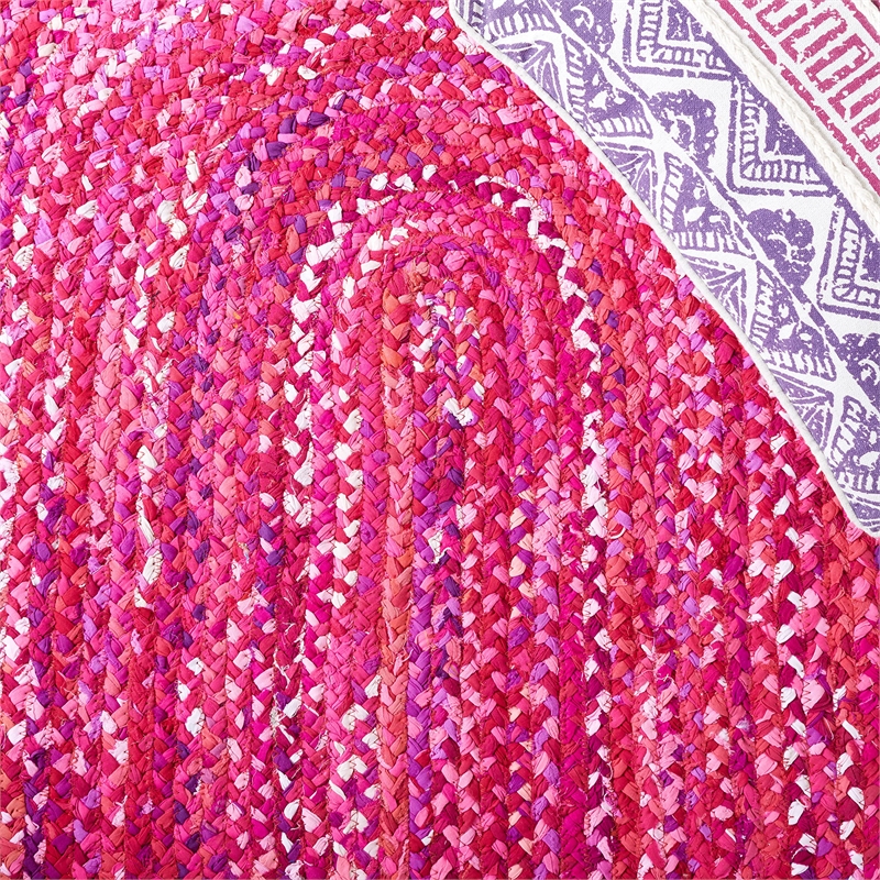 Safavieh Braided 3' Round Hand Woven Rug in Pink and Fuchsia