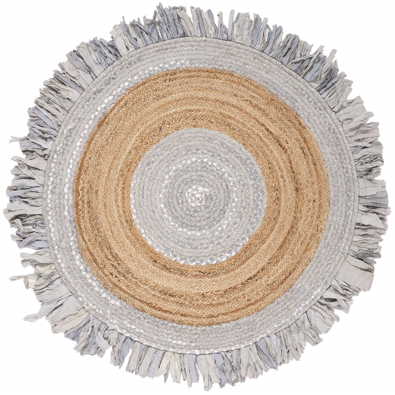Safavieh Cape Cod 4' Round Hand Woven Jute Rug in Gray and Natural