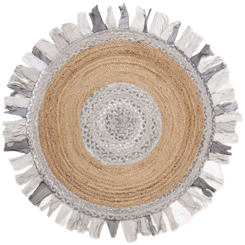 Safavieh Cape Cod 4' Round Hand Woven Jute Rug in Gray and Natural