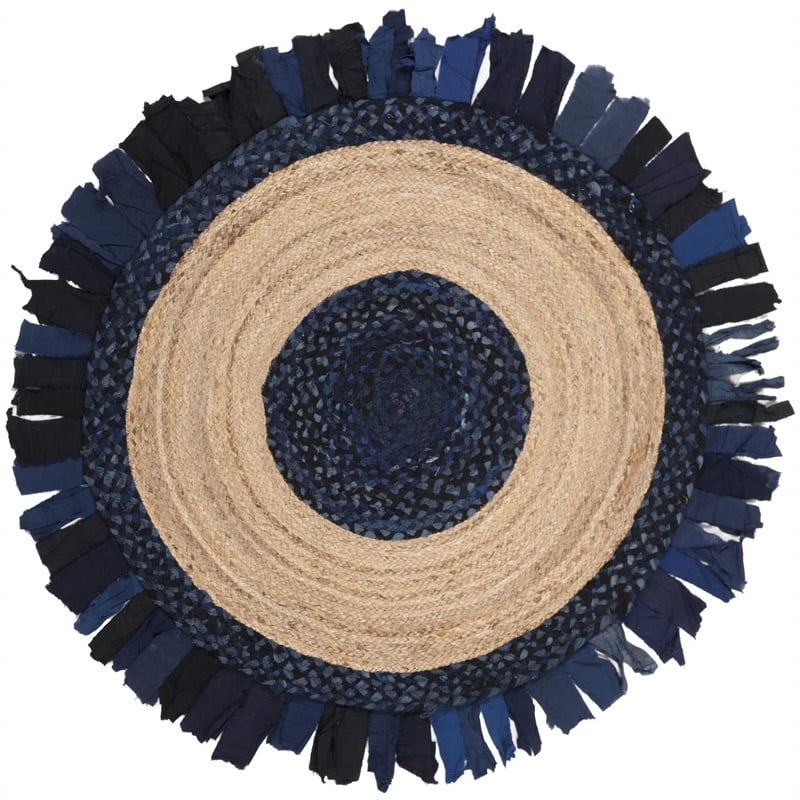 Safavieh Cape Cod 6' Round Hand Woven Jute Rug in Navy and Natural