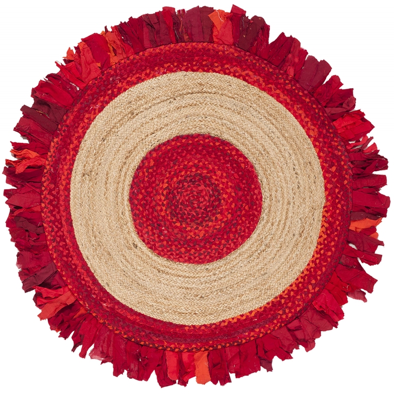 Safavieh Cape Cod 4' Round Hand Woven Jute Rug in Red and Natural