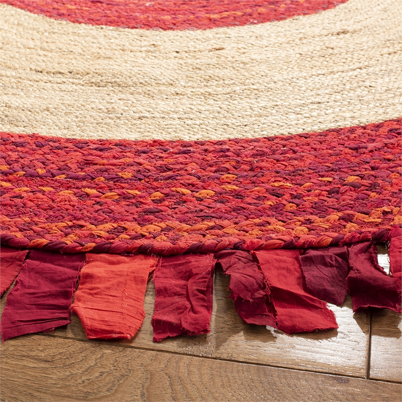 Safavieh Cape Cod 4' Round Hand Woven Jute Rug in Red and Natural