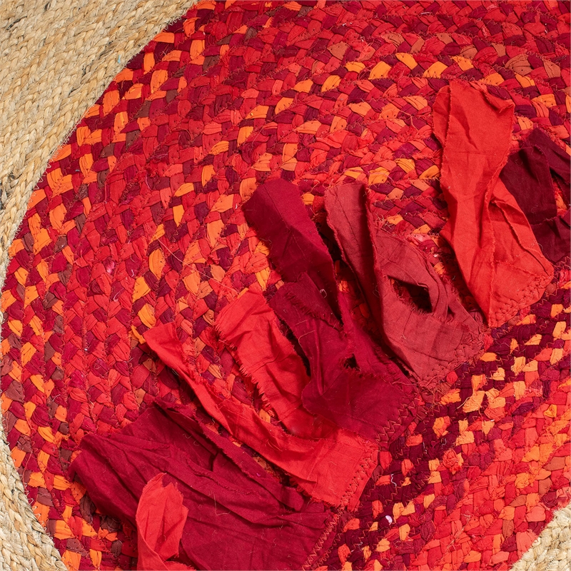 Safavieh Cape Cod 4' Round Hand Woven Jute Rug in Red and Natural